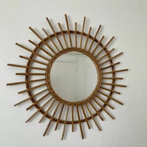 Miroir soleil en rotin vintage
