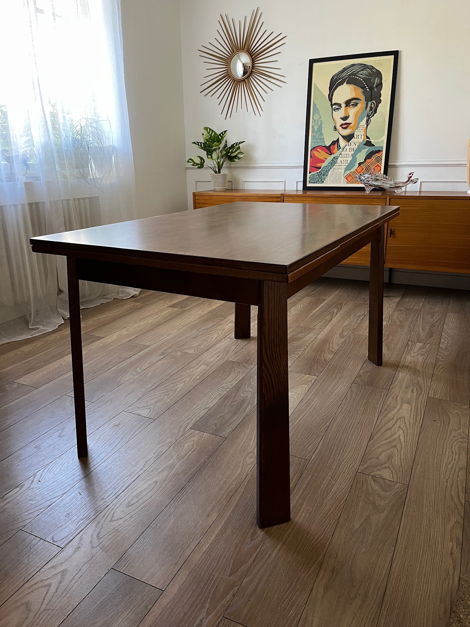 Table de salle à manger en chêne années 80