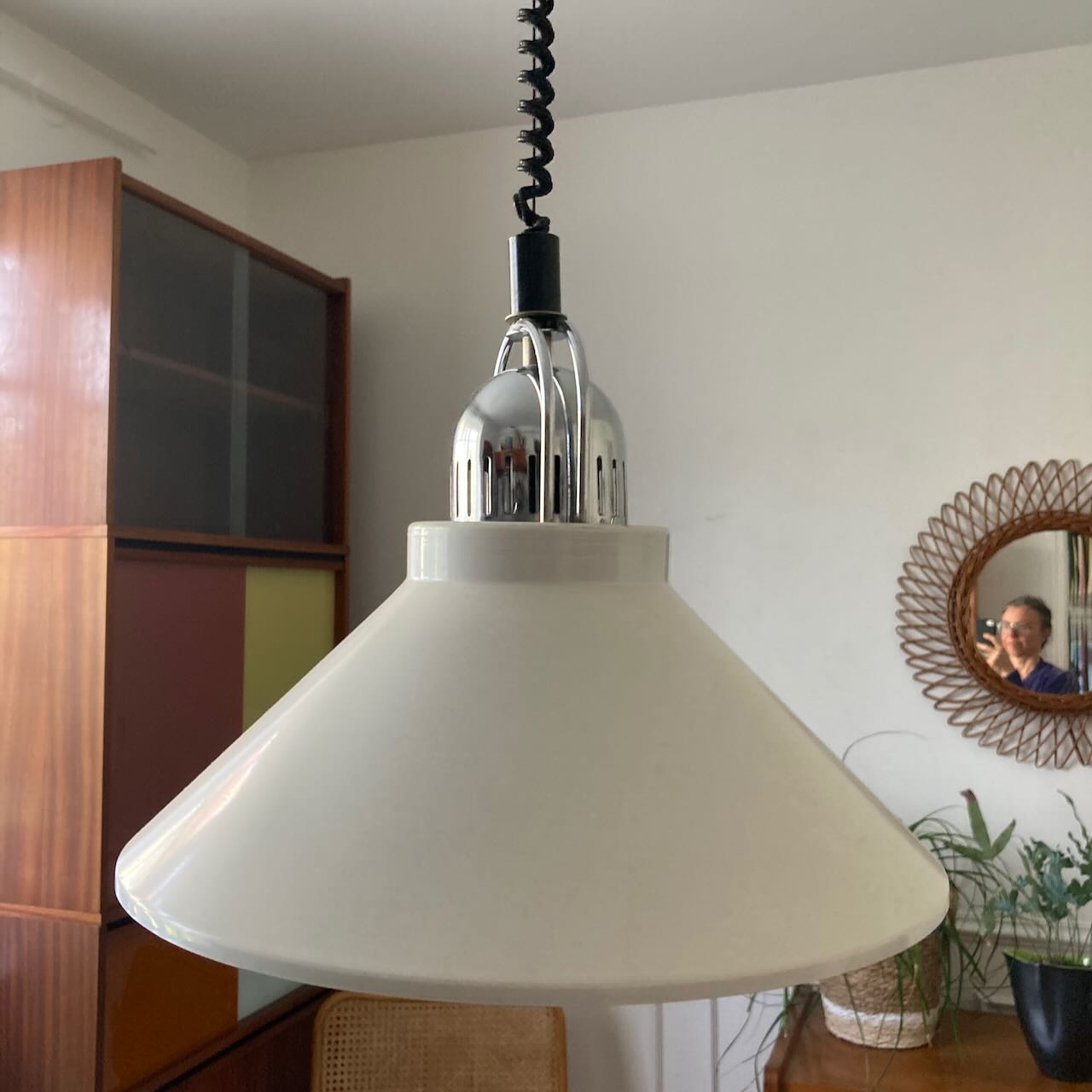 Suspension vintage en métal blanc